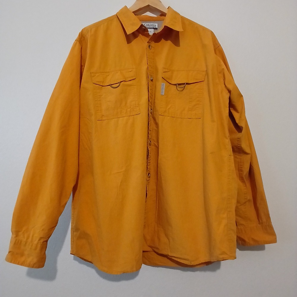 Columbia Men Long Sleeve Fishing Hiking Shirt Orange Large AM7451 Utility Pocket